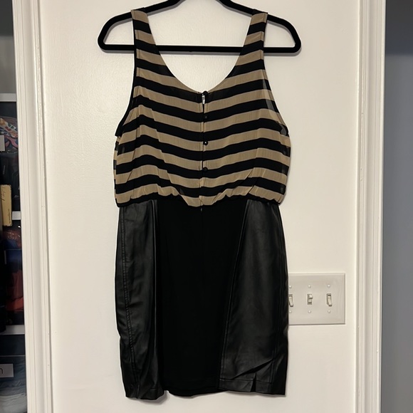 Lush Striped Blouson Dress with Faux Leather Panels - Picture 3 of 12